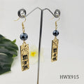 Samoan Mom Rectangle Dangle Earrings Hawaiian Gold Plated Pearl Earrings Jewelry for Women