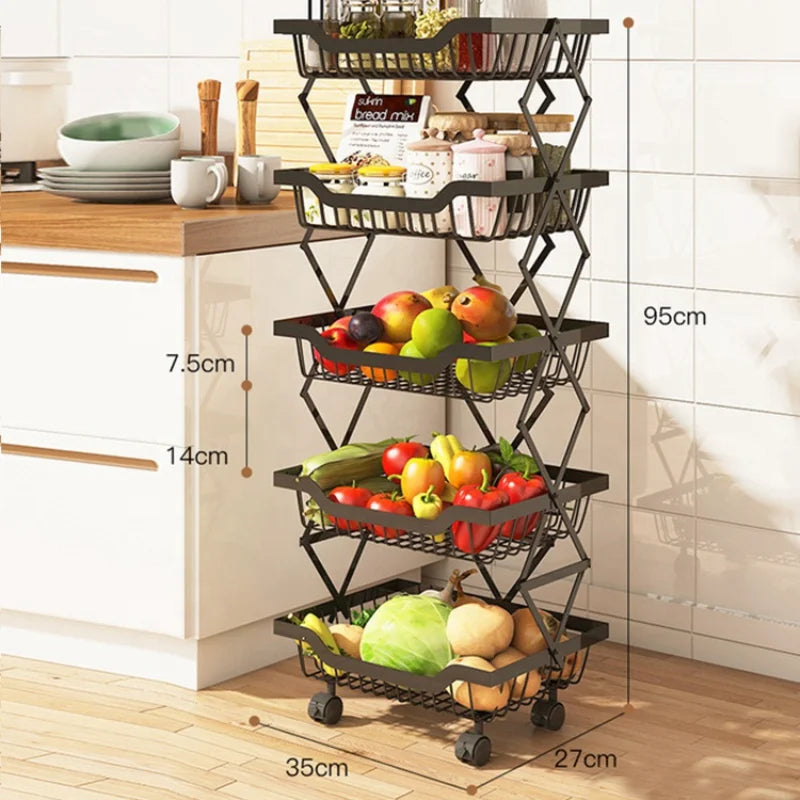 4 Tier Fruit Basket for Kitchen CollapsibleFruit and Vegetable Storage CartVegetable Basket Bins Rack for Onions and Potato