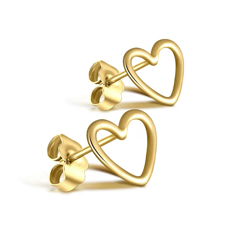 925 Sterling Silver Hollow Loving Heart Stud Earrings Simple Geometric Silver Jewelry
