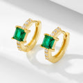 Aretes De Moda New Trendy Vintage S925 Sterling Silver Emerald Zircon Huggies Hoop Earrings Buckle Fine Jewelry for Women's Gift