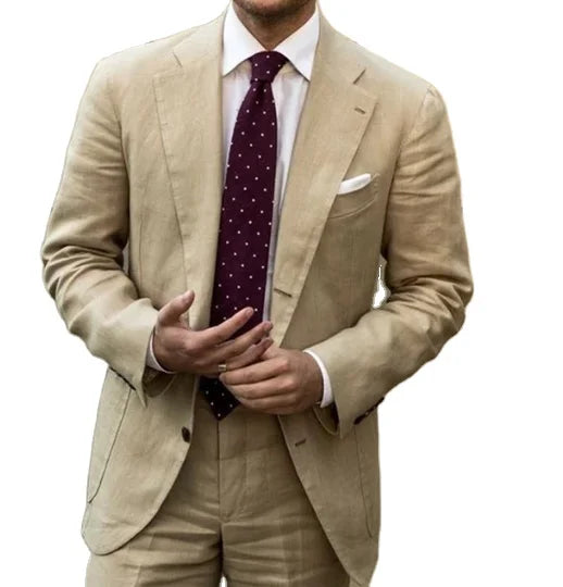 Casual Men's Suit Two-piece Summer Linen Fabric Light Mens Suits Elegant and Fashionable Breathable Full Man Suit