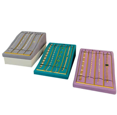 High-end microfiber metal jewelry bracelet showcase display props multi bracelet jewellery display tray