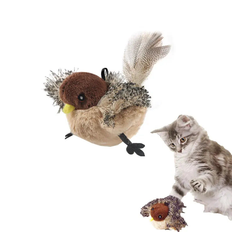Pet Plush Toys Classic Lovely Funny Simulation Bird Rechargeable Cat Lifelike High Sound Shake Automatic Bird Cat Dog Plush Toys