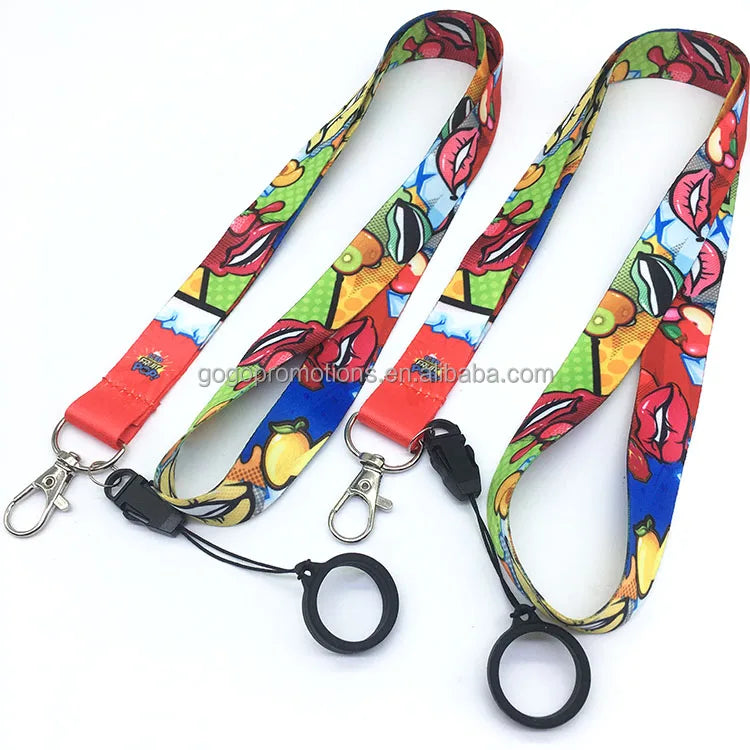 Wholesale Polyester/Nylon Sublimation Neck Strap Personalized Small Silicone Ring Lanyard with Logo Custom Promotional