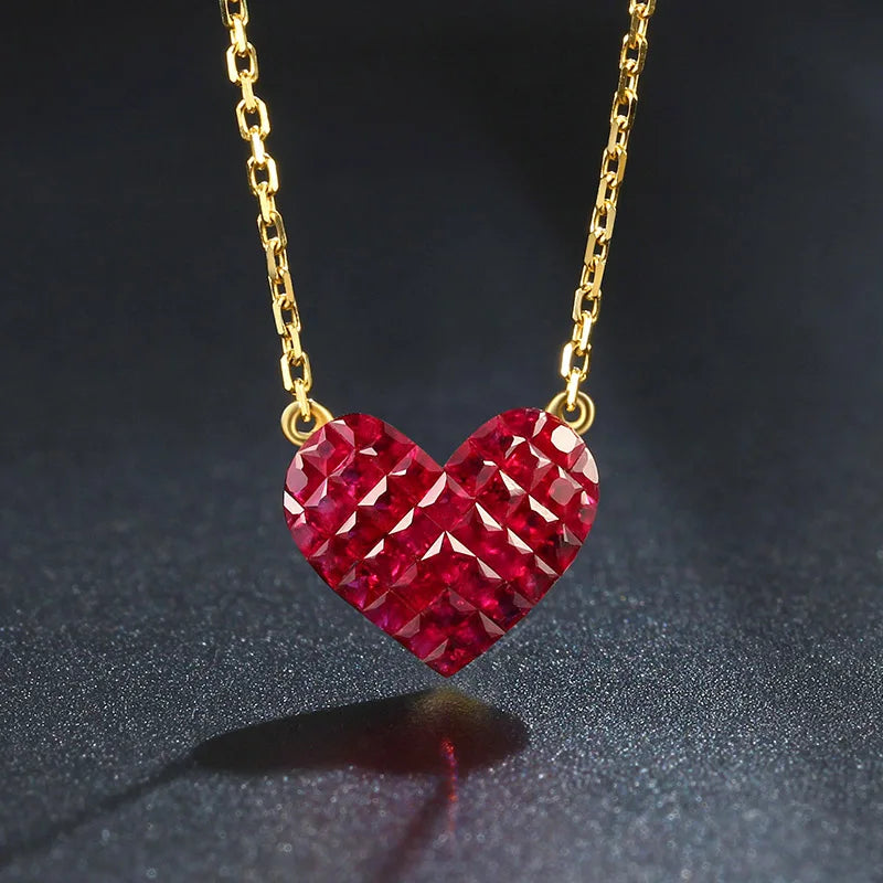 New Jewelry Arrivals Gold Necklace 18k Natural Ruby Heart Shape Channel Cut Personalized Necklace