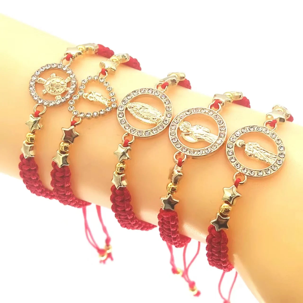 KDC1525 Wholesale Handmade Macrame Religious Virgin Mary Lucky Charm Adjustable Red Rope Cord String Bracelet