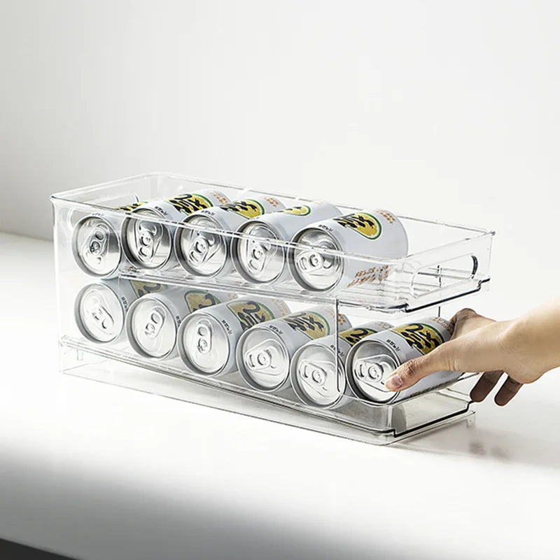 Wholesale Hot Selling Double-Layer Automatic Rolling Beverage Soda Can Storage Organizer Soda Can Organizer for Refrigerator