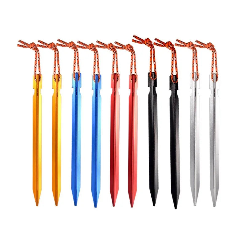 18cm Heavy Duty Outdoor Camping Stake Nail Aluminium Alloy Tent Peg with Reflective Rope Lanyard