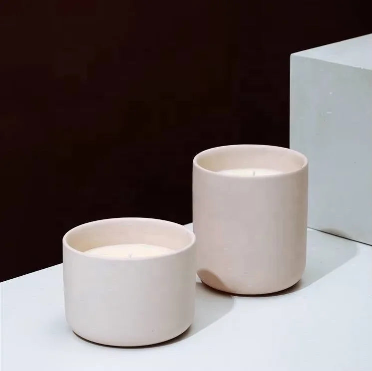 Luxury Handmade Private Label Cylinder Empty Scented Soy Wax Frosted Ceramic Candle Jars for Christmas Home Decoration