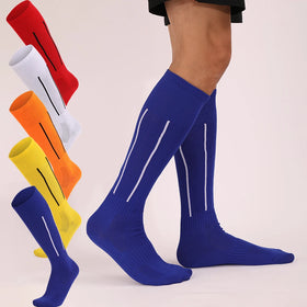 Factory Wholesale Knitted Crew Compression Football Socks Thin Striped Breathable Quick Dry Eco-Friendly Cuff Bottom Spring