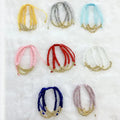 BM1119  Chic Boho Triple 3 Strand Layers Crystal Bead and Gold Ball Beaded Adjustable Bracelets