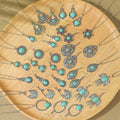 Classic Mother's Day Vintage Jewelry Set Gifts Fashion Indian Silver Plated Flower Turquoise Stone Necklace Earrings Set Women