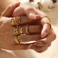 Custom Cheap Low Price Stainless Steel 18K Gold Plated Waterproof Open Adjustable Geometric Finger Rings for Women