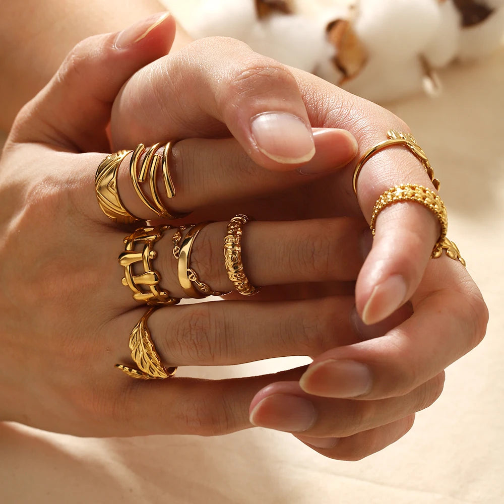 Custom Cheap Low Price Stainless Steel 18K Gold Plated Waterproof Open Adjustable Geometric Finger Rings for Women