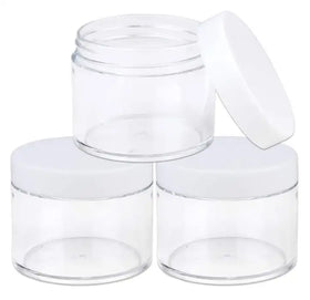 60 ML (2 Oz) Round Clear Leak Proof Plastic Container Jars with White Lids for Travel Storage Makeup Cosmetic