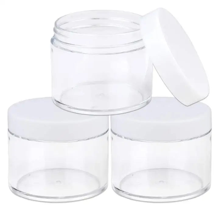 60 ML (2 Oz) Round Clear Leak Proof Plastic Container Jars with White Lids for Travel Storage Makeup Cosmetic