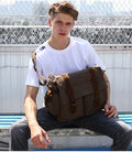 Custom Genuine Leather Vintage Wax Canvas Laptop Shoulder Briefcase Satchel Messenger Bags for Men Travel Daily Use