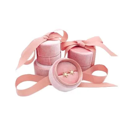 Luxury Ribbon Velvet Round Jewelry Box for Pendant Ring Wedding Gift Packaging Jewelry Ring Box with Bow