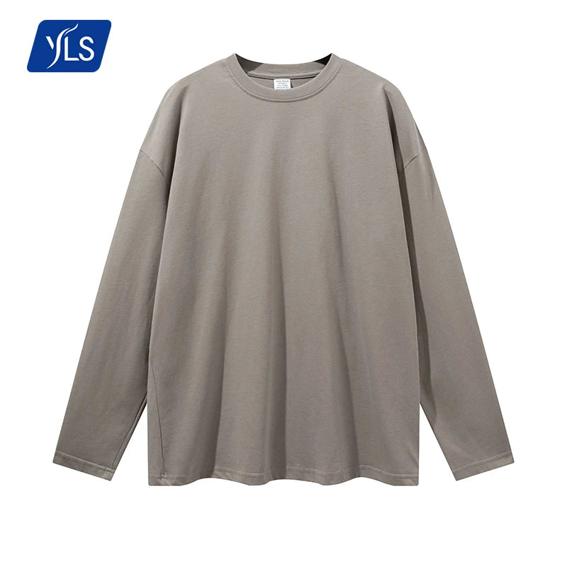 YLS Fashion 2021 Men's Heavy Cotton Long Sleeve T-Shirt 260 Gsm Support Sample Custom Printing Blank Design