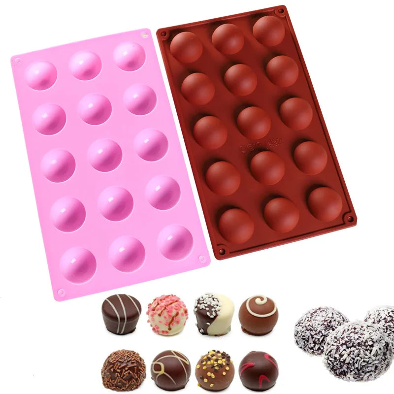 15-Cavity Disposable Pop Mold for Baking Semi Sphere Silicone Mold for Cocoa Bombs Jelly Pudding Mousse Icing Tools OPP Bag
