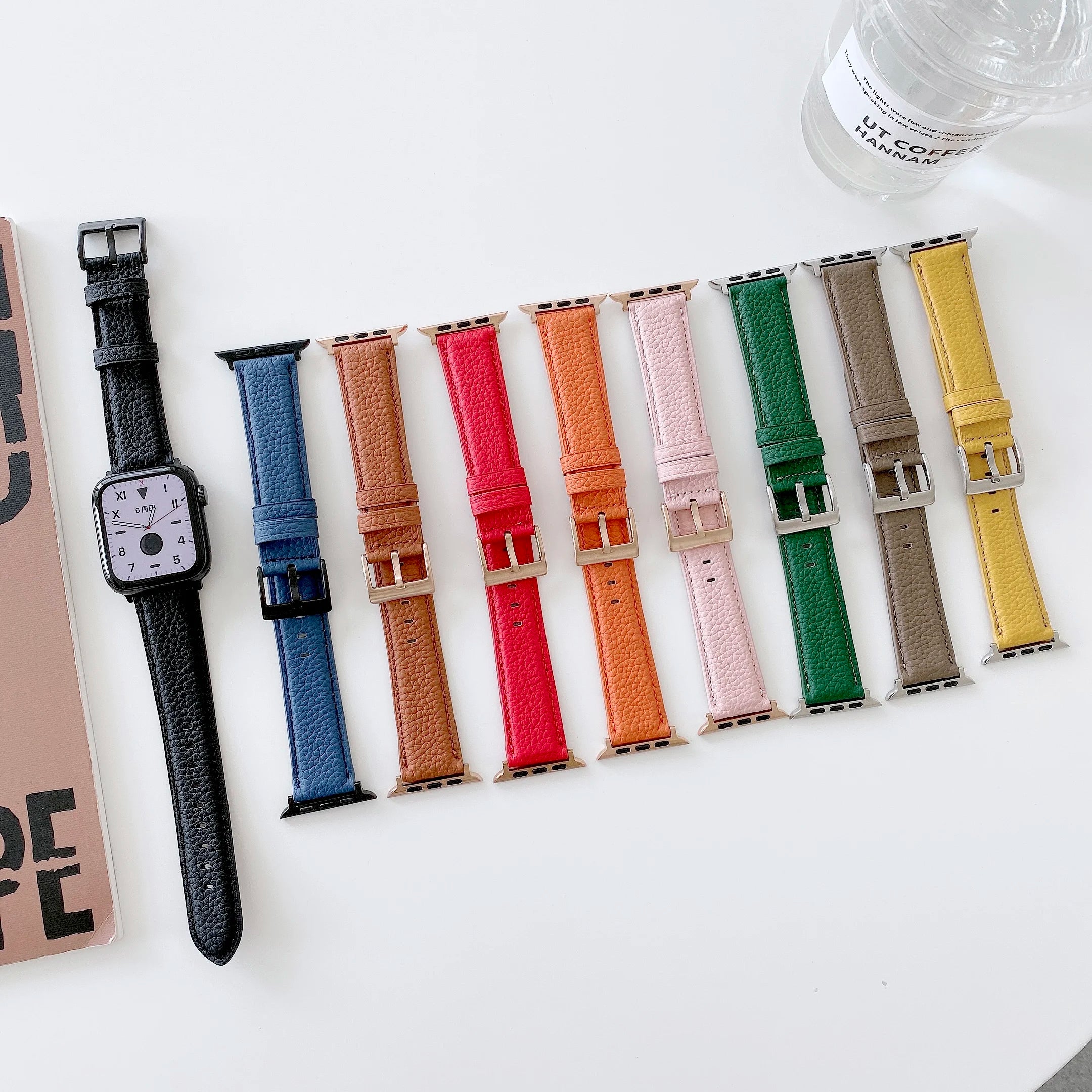 Litchi Grain Genuine Leather Strap Watch Band for Apple Watch 38mm 40mm 42mm 44mm IWatch 1 2 3 4 5 6