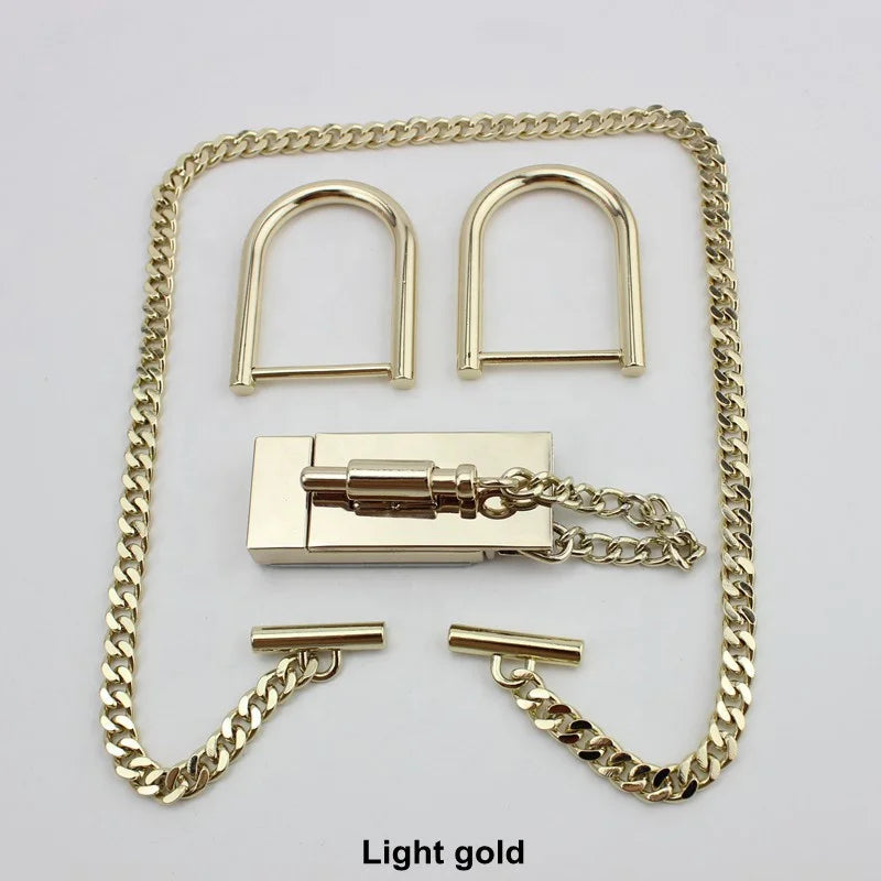 Nolvo World Bag Lock Setgold Light Gold Lock 120cm Chain Crossbody Bag Big Screw D Rings Set for Genuine Leather Hardware