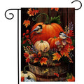 12x18 in Double Sided Vertical Fall Pumpkin Burlap Garden Flags for Seasonal Rustic Yard Outdoor Decoration