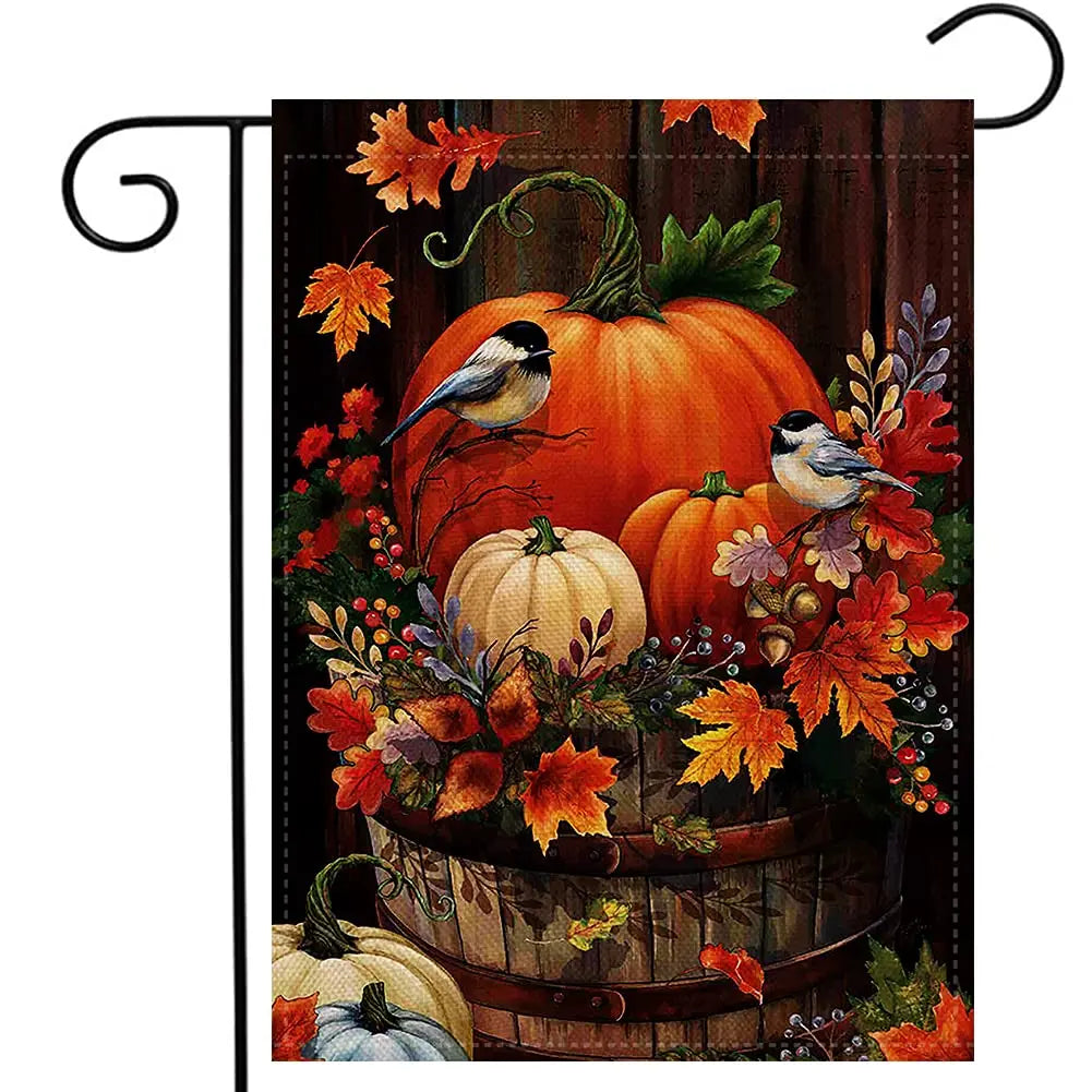12x18 in Double Sided Vertical Fall Pumpkin Burlap Garden Flags for Seasonal Rustic Yard Outdoor Decoration