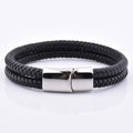Custom Men Genuine Silver Stainless Steel Clasp Braided Leather Bracelets Men
