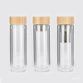 [JT-GT400] 400ml Double Wall Glass Water Bottle Custom Glass Water Bottle Tea Infuser Glass Bottle With Bamboo Lid