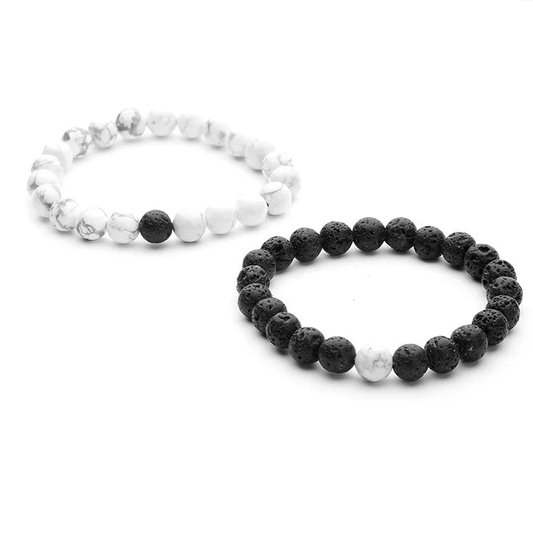 White Howlite Lava Rock 8mm Natural Stone Fashionable Couple Bracelets Distance Jewelry Mother's Day Gift