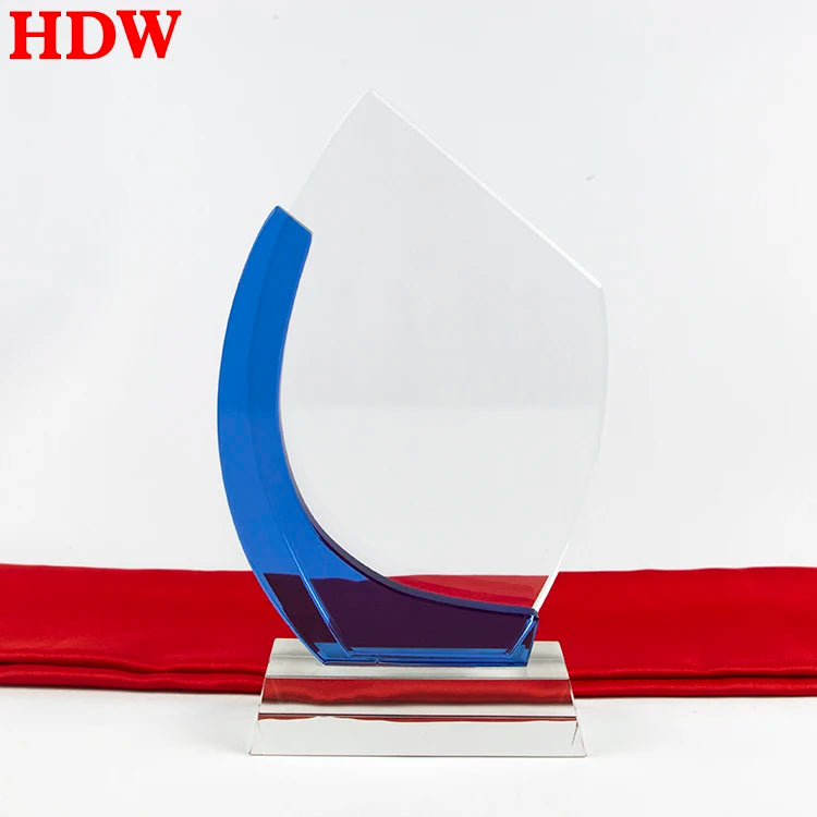 Pujiang Factory Wholesale Blank Crystal Award Trophy Custom Blue Crystal Glass Trophy Awards for Souvenir