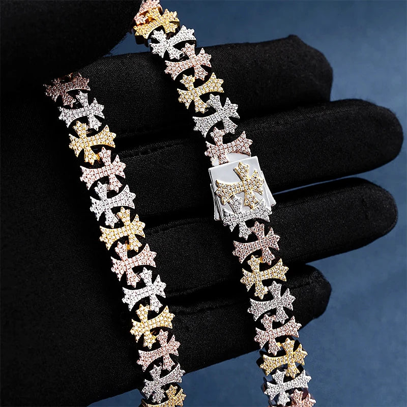 Bracelets+necklaces Jewelry Cross Design Moissanite Jewelry Set Gold Plated 925 Silver Luster Custom Made for Men Hip Hop Round