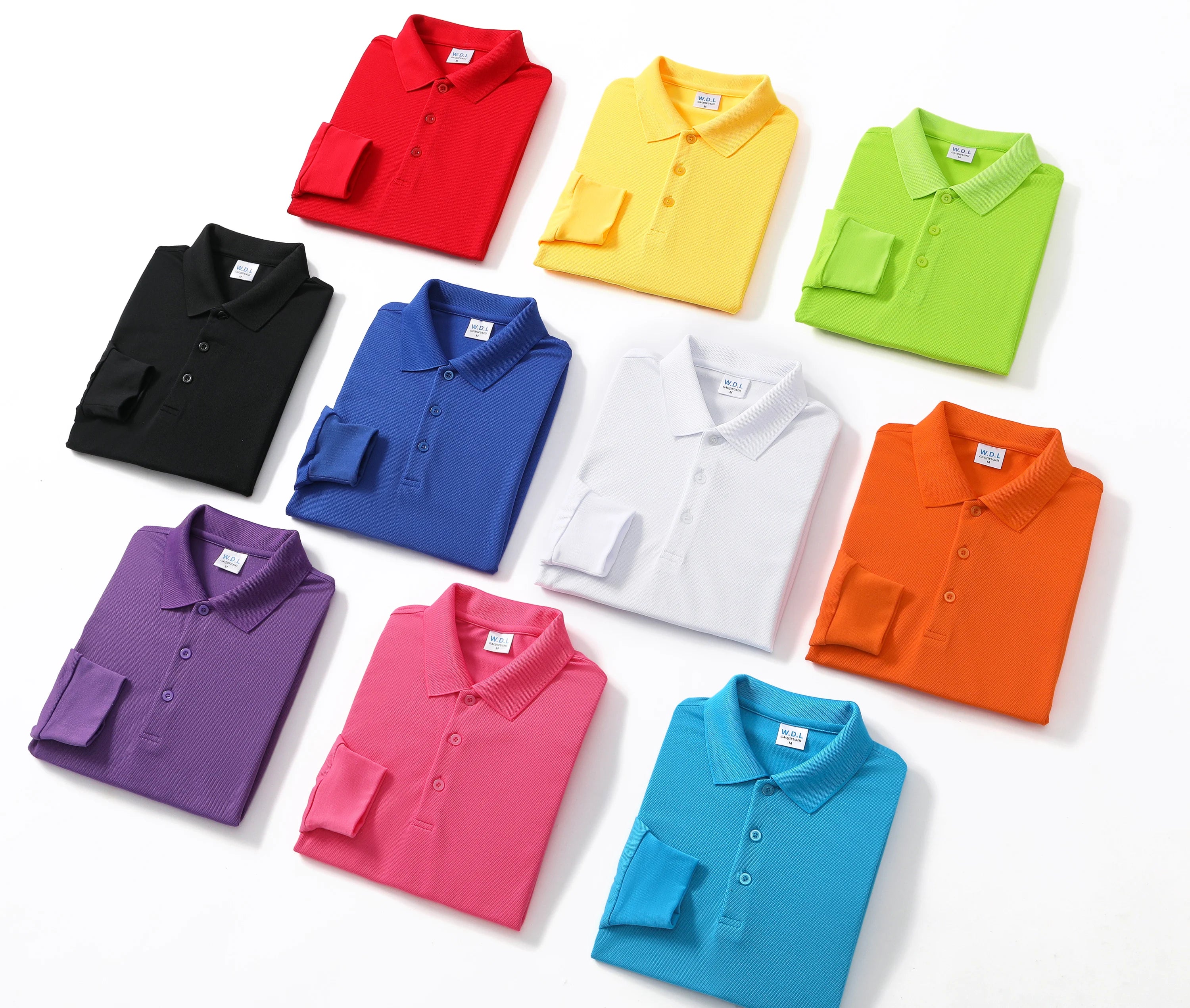 Lidong Custom Embroidered logo Plain Black Mens Long Sleeved Multicolor Polo Shirts