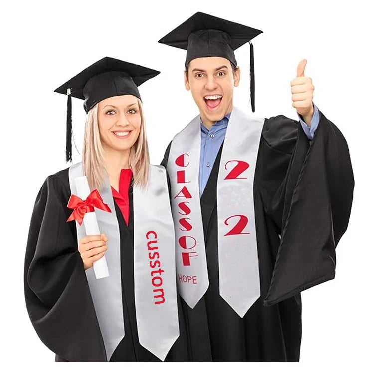 White Plain Satin Sublimation Blank Graduation Stole Sash with Thermal Transfer Printing Durable Design