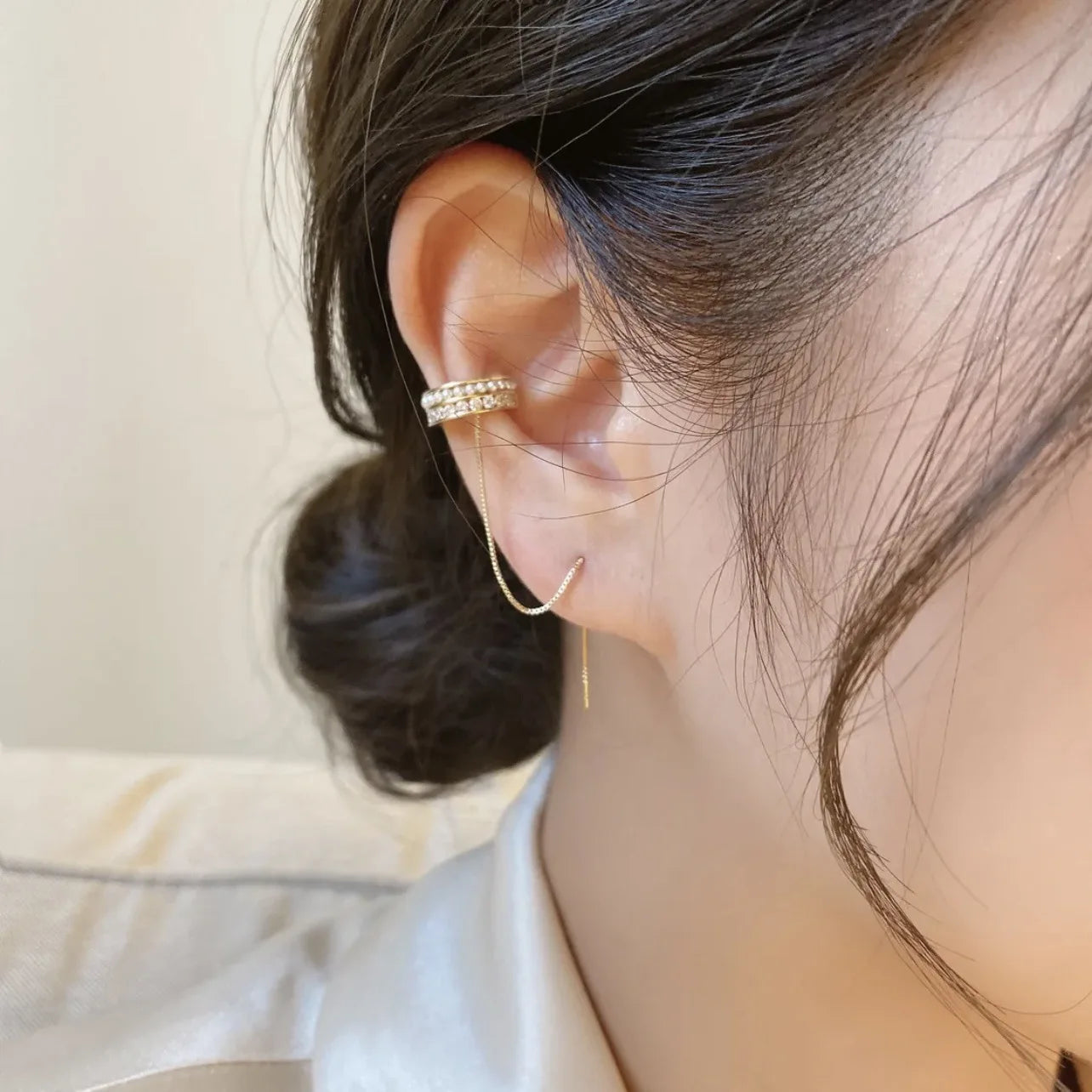 Hot Sale Pearl Clip on Earrings Wire Shiny Iced Out Zircon CZ Geometric Cuff Earrings Girls Jewelry