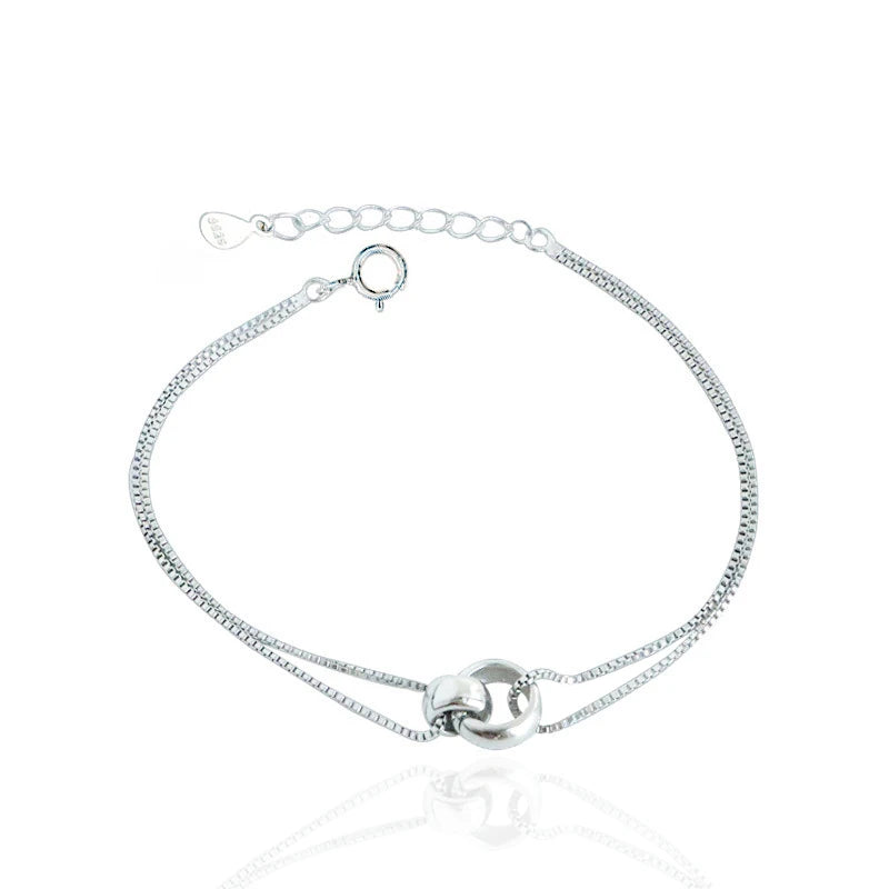 Polishing Interlocking Circles Dainty Solid 925 Sterling Silver Bracelet Gift for Her