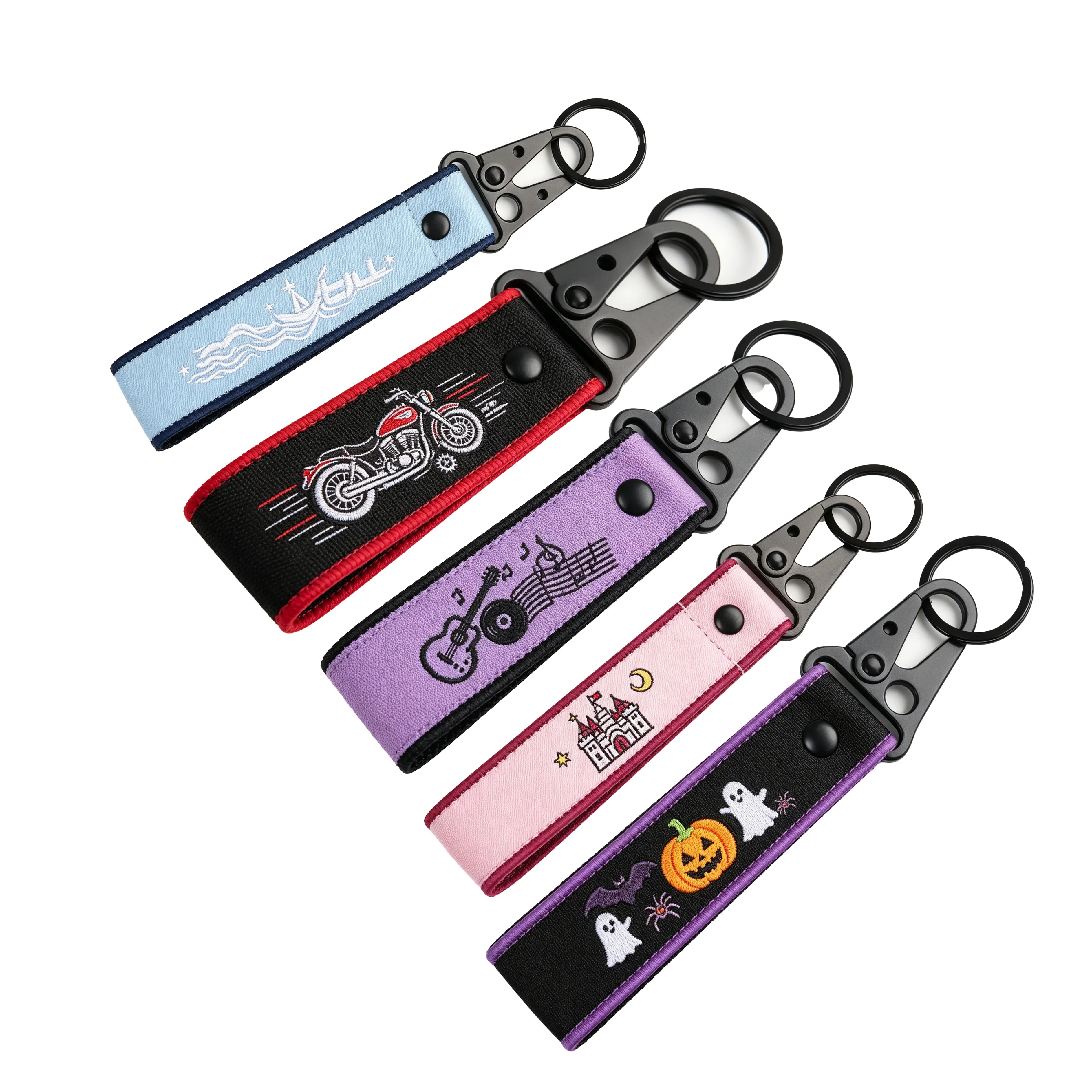 Factory Custom High-quality Embroidery logo Fabric Woven Key Chain Woven Label Key Chain Fixed Buckle Key Chain