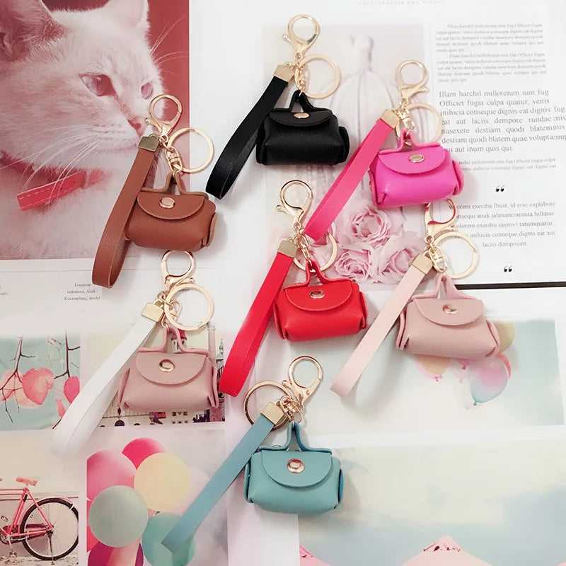 Women's Fashion Mini Storage Soft PU Leather Keychain with Hand Rope Coin Purse Keychain