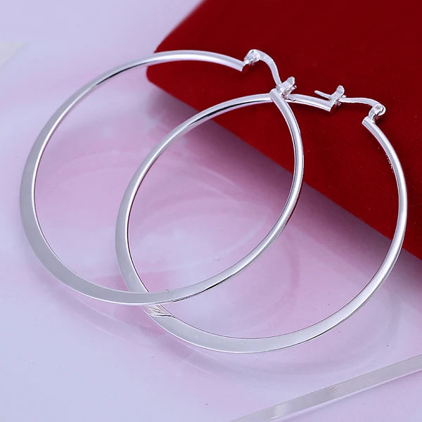 Aretes-Fashion-Jewelry Hoop Silver 925 Plated Brass Circle Hoops Earrings
