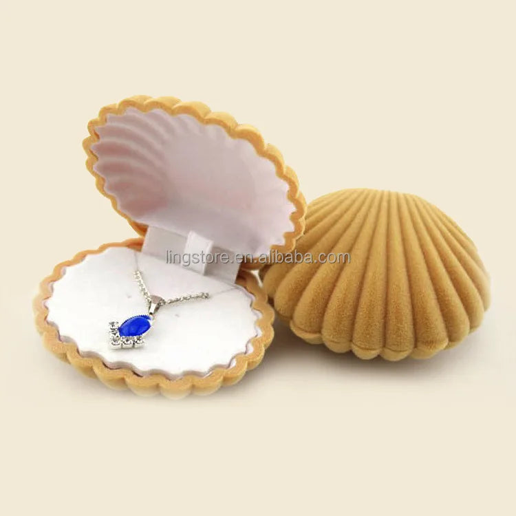 Korean Version Velvet Jewelry Boxes Shell Shape Ring Box Stud Earrings Packaging Necklace Locket Storage Personalized Container