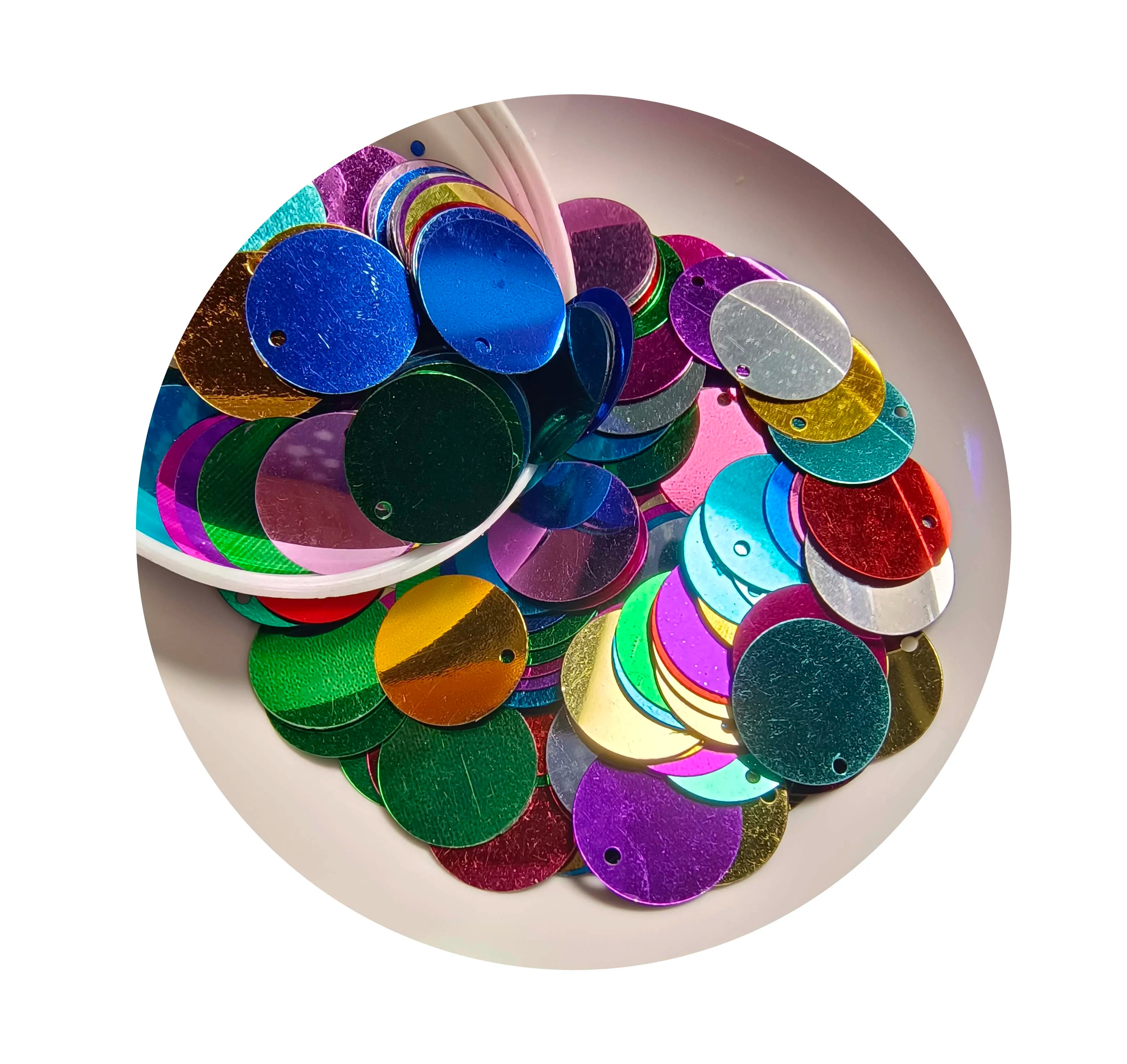 Large Flat Round Multiple Color Glitter Sequin With Hole for DIY Women Kids Garment Ornaments in Bulk