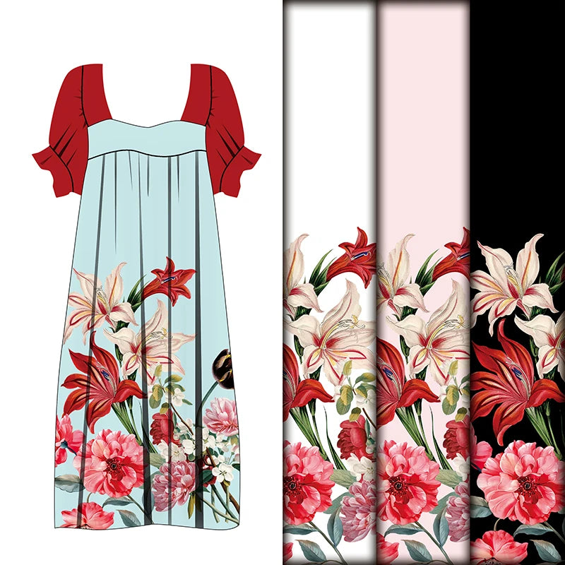 Chinese Fabric Supplier High Quality Polyester Floral Print Mexican Style Fabric for Islander Dresses & Skirts