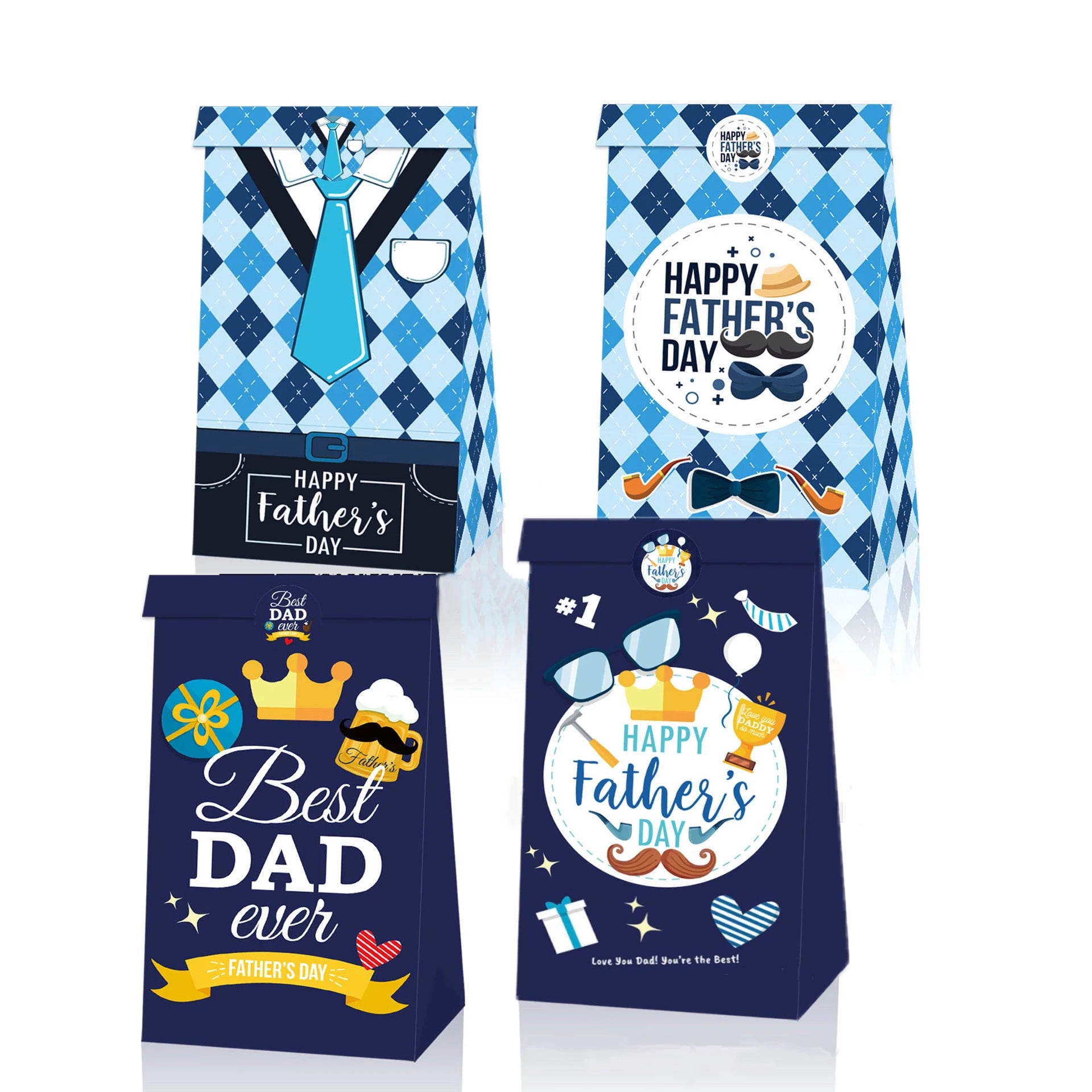 Wholesale Happy Father's Day Tie Plaid Shirt Holiday Party Candy Kraft Paper Bag with Stickers
