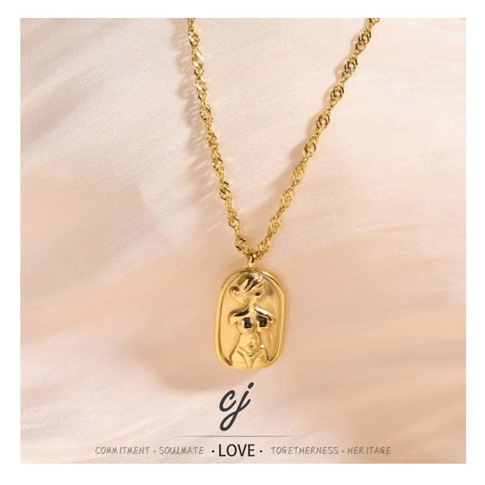 Carline Simple Design Gold Plated Stainless Steel Body Pendant Necklace Fashionable Jewelry for Women for Festivals or Gifts