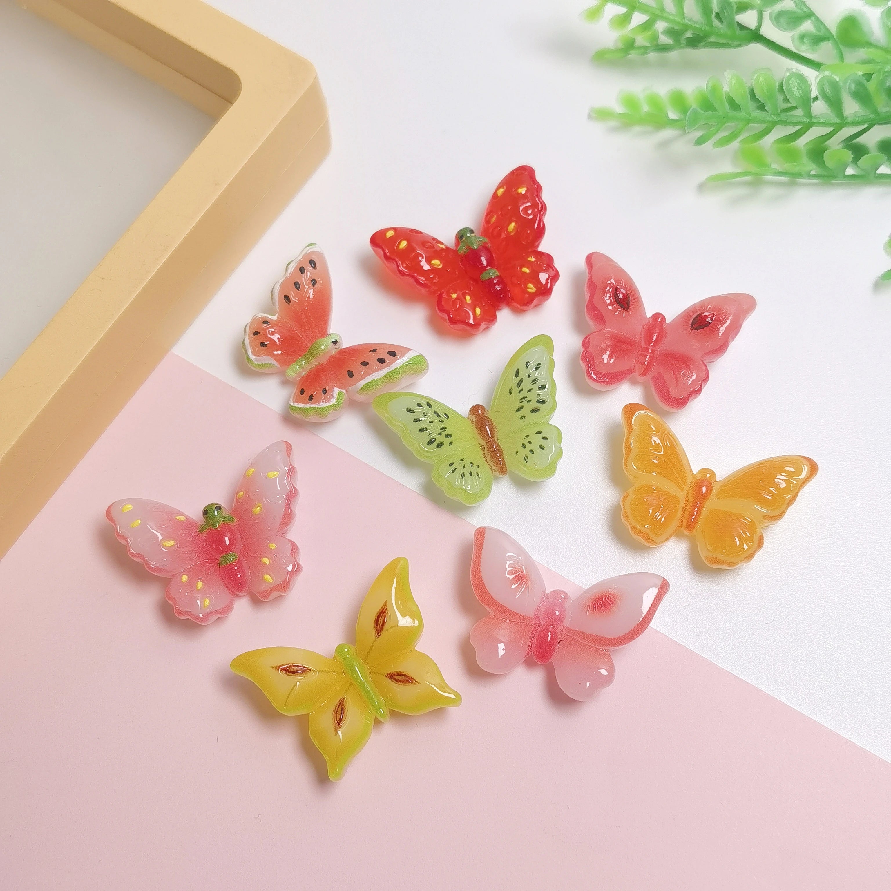 Kawaii Cartoon Fruit Butterfly Flatback Resin Cabochon Fit Phone Decor DIY Scrapbook Jewelry Accessory