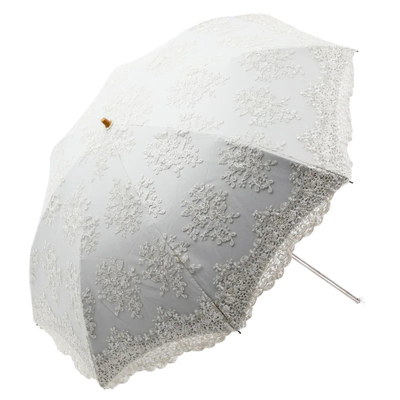 High-End Women's Retro Black Lace Embroidery Rain Sun Umbrella UV Protection Classic Semi-Automatic Business Gifts