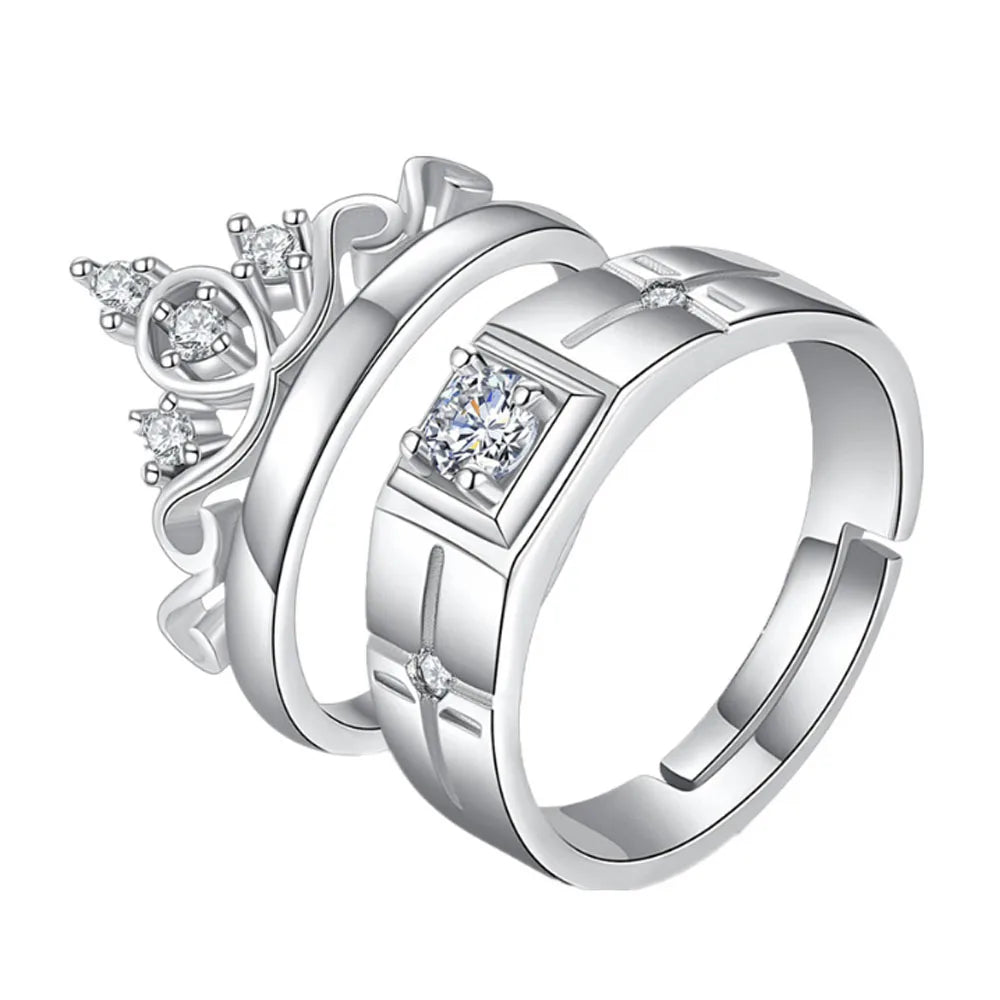 Wholesale Fashion Copper Open Cuff Crown and Square Couple Wedding Finger Ring Jewelry for Lovers Rings Manufacturer Supplier