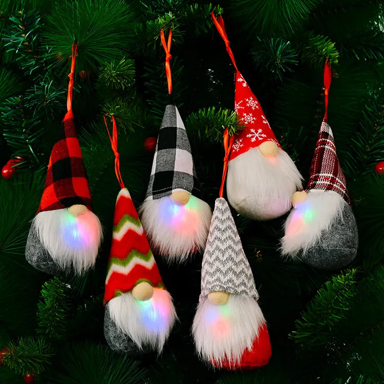 Factory Price LED Light Christmas Faceless Doll Little Figurine Ornament Gnome Land Home Room Xmas Tree Pendent Decoration