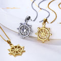 Punk Men Anchor Wheel Necklace Stainless Steel 18k Gold Plated Nauticals Ship Steering Wheel Pendant Compass Necklace